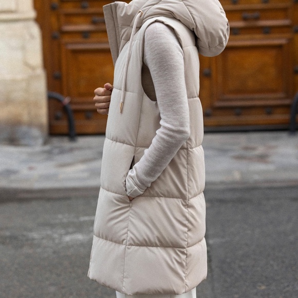 Zara Jackets & Blazers - ZARA LONG PADDED HOODED PUFFER DOWN WINTER ZIP FLEECE LINING VEST GILET